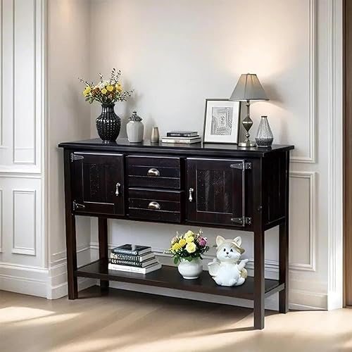 Miniatura 4 de LKTART Mesa consola de madera maciza estilo granja, mesa de sofá con cajones de almacenamiento y estantes, mesa de entrada para entrada, pasillo,