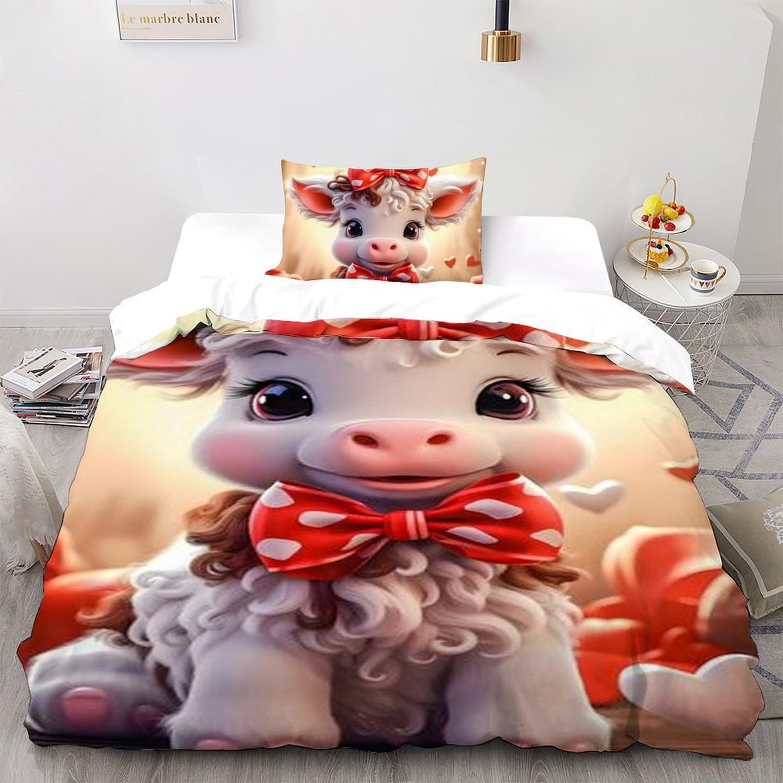 Parure de lit vache 3D en microfibre pour créer une chambre de fille cosy