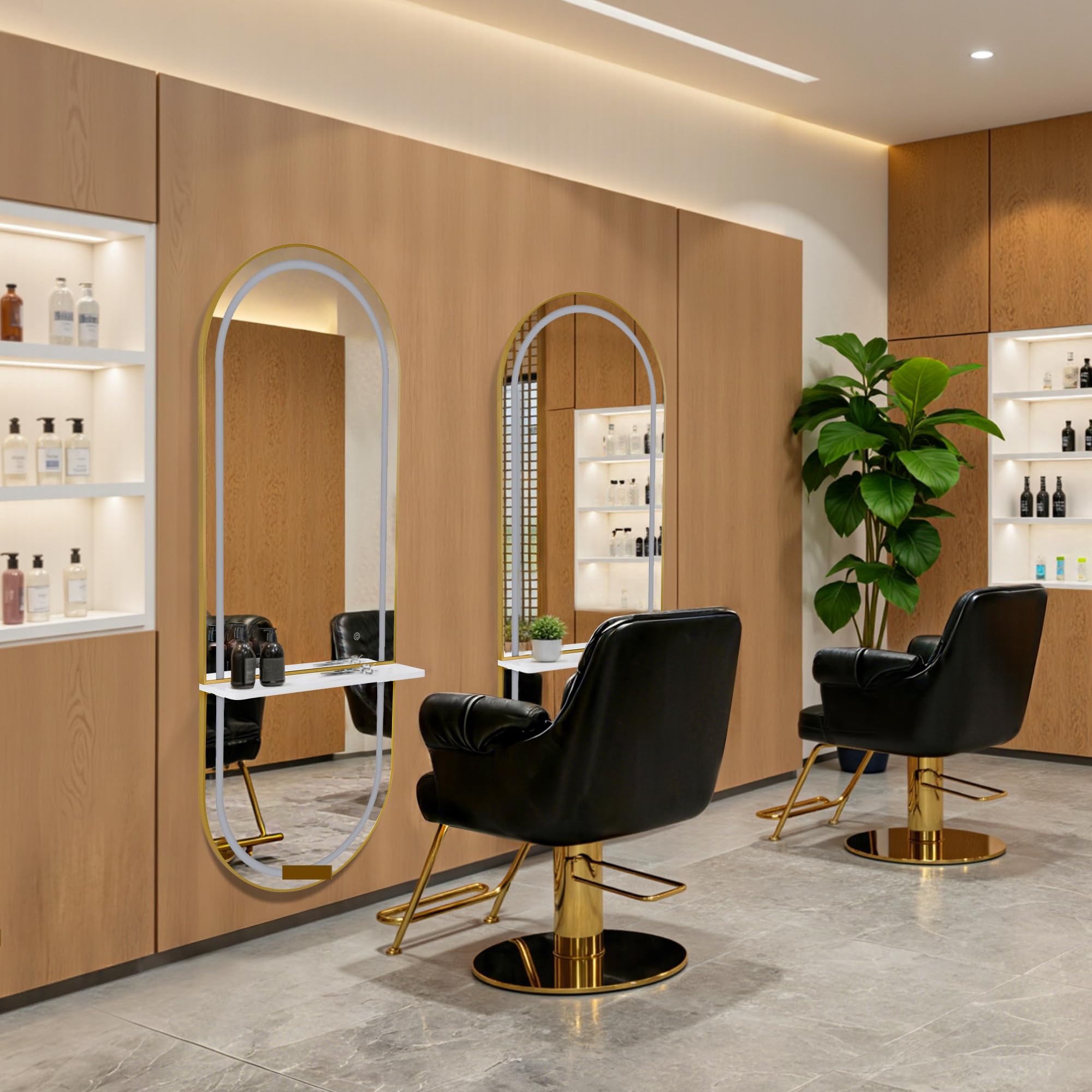 Barberpub Miroir Mural avec éclairage, Niveau Complet du Corps avec Cadre en Aluminium, Grand Miroir avec Interrupteur Tactile, 3 Couleurs légères dimmables, 17x65x177 cm, J6270(Blanc-Or)