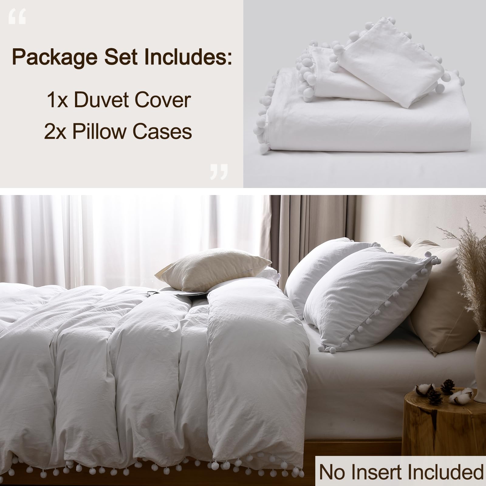 PHF 100% Washed Cotton Ruffle Pillowcases King Size, 2 Pack - Soft Decorative Pillow Shams - View #10