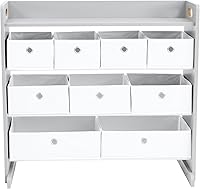 Vista 8 de Humble Crew Organizador de almacenamiento de juguetes con 9 cubos de tela extraíbles, natural/blanco, organizador de juguetes prémium para sala