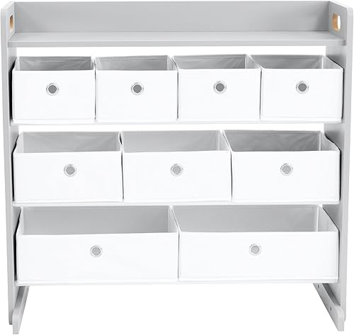 Miniatura 9 de Humble Crew Organizador de almacenamiento de juguetes con estante superior y 9 contenedores extraíbles, gris/blanco, estantería para niños pequeños