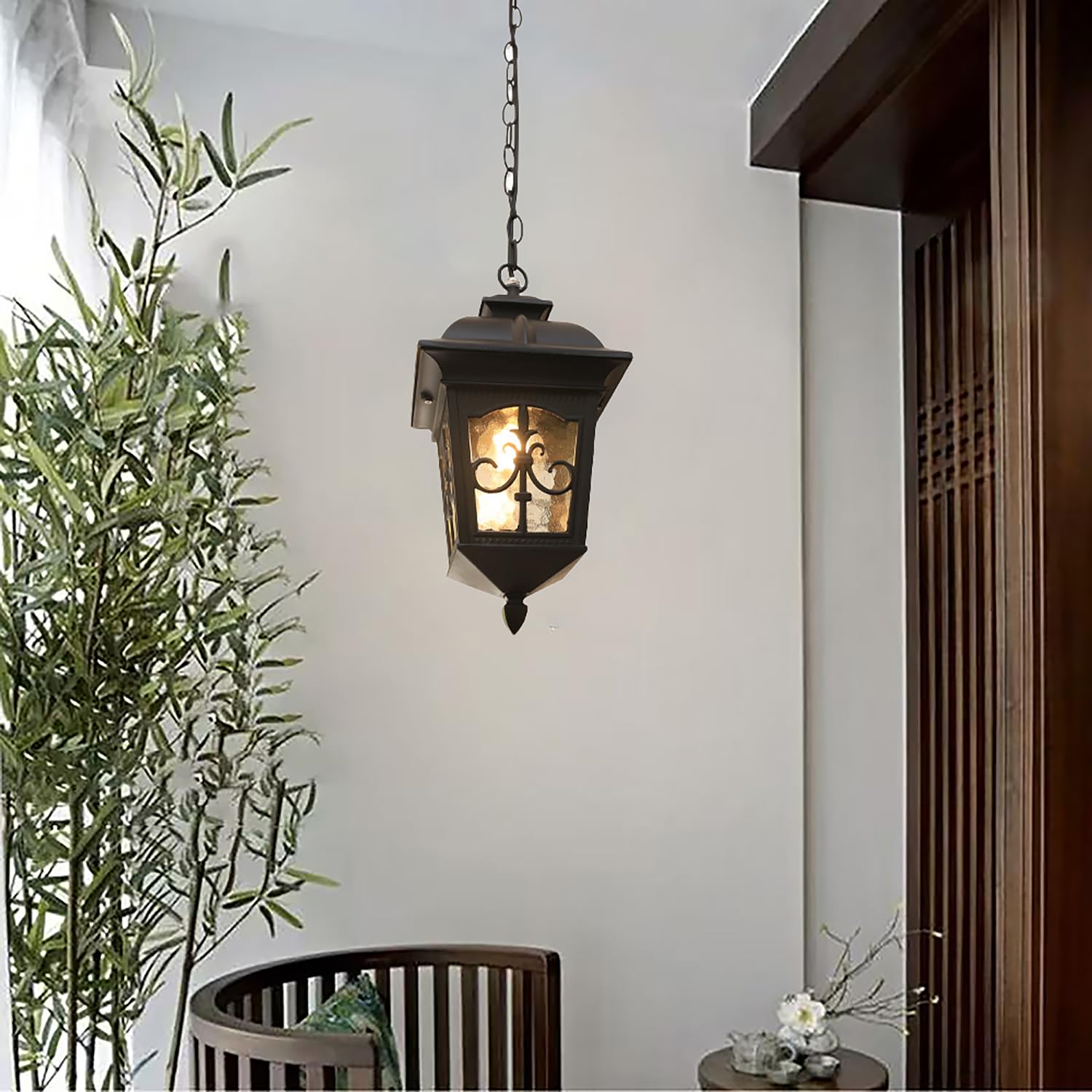 XINYASEE Lámpara colgante de exterior,Lámpara de Techo,Lámpara colgante de aluminio de un cabezal,Farol Colgante de Techo Exterior para Jardín Terraza Balcón,E27 (B)
