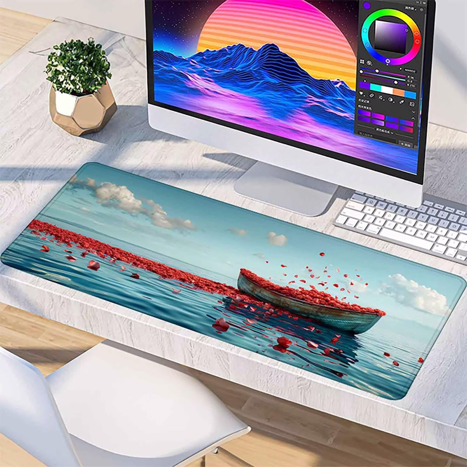 Podkładka pod mysz niebo podkładka pod mysz do gier XXL 1200 x 600 mm, i wodoodporna podkładka pod mysz biała podkładka pod mysz z antypoślizgową gumową podstawą i przeszytymi krawędziami do gier