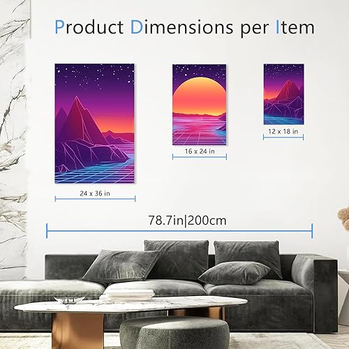Miniatura 4 de Rubelike Vaporwave - Lienzo decorativo para pared, imagen de paisaje retro de ciencia ficción, póster abstracto de puesta de sol, arte geométrico