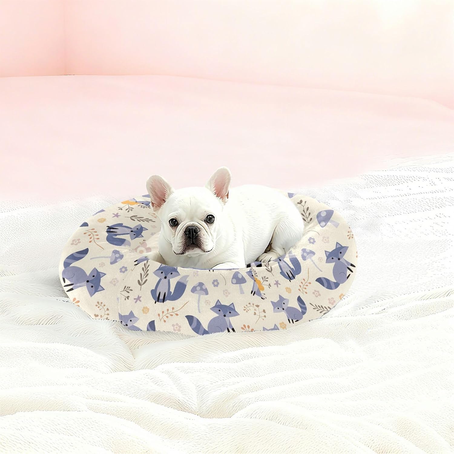 Pet Dog Beds Warm & Cozy Fluffy Cat Pillow Bed for Medium Size Pets Sleeping M Raccoon Floral