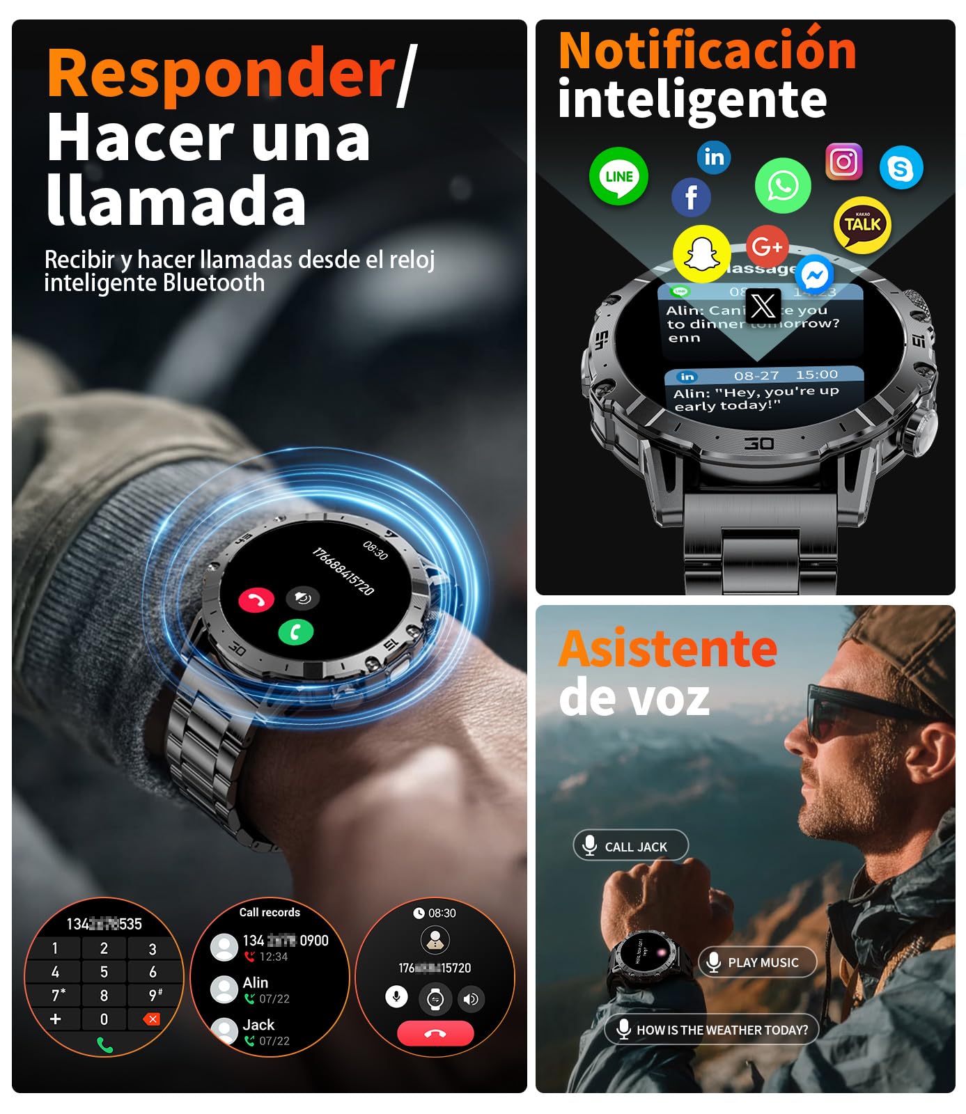 1000mAh Reloj Inteligente Hombre, 1.7'' Smartwatch Hombres con Llamadas Bluetooth, Militar LED Linterna,100+ Modos Deportivos,Reloj de Fitness,Pulsómetro/Monitor de Sueño,Reloj para Hombre Android iOS