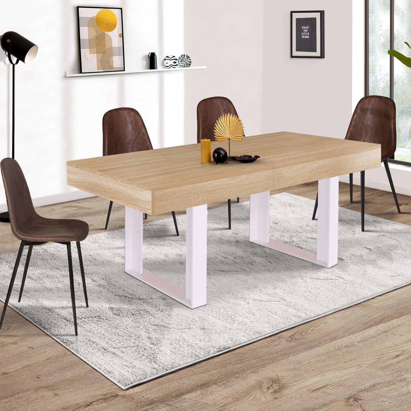 IDMarket Phoenix - Mesa de comedor extensible, para 6-10 personas, madera y color blanco, 160-200 cm