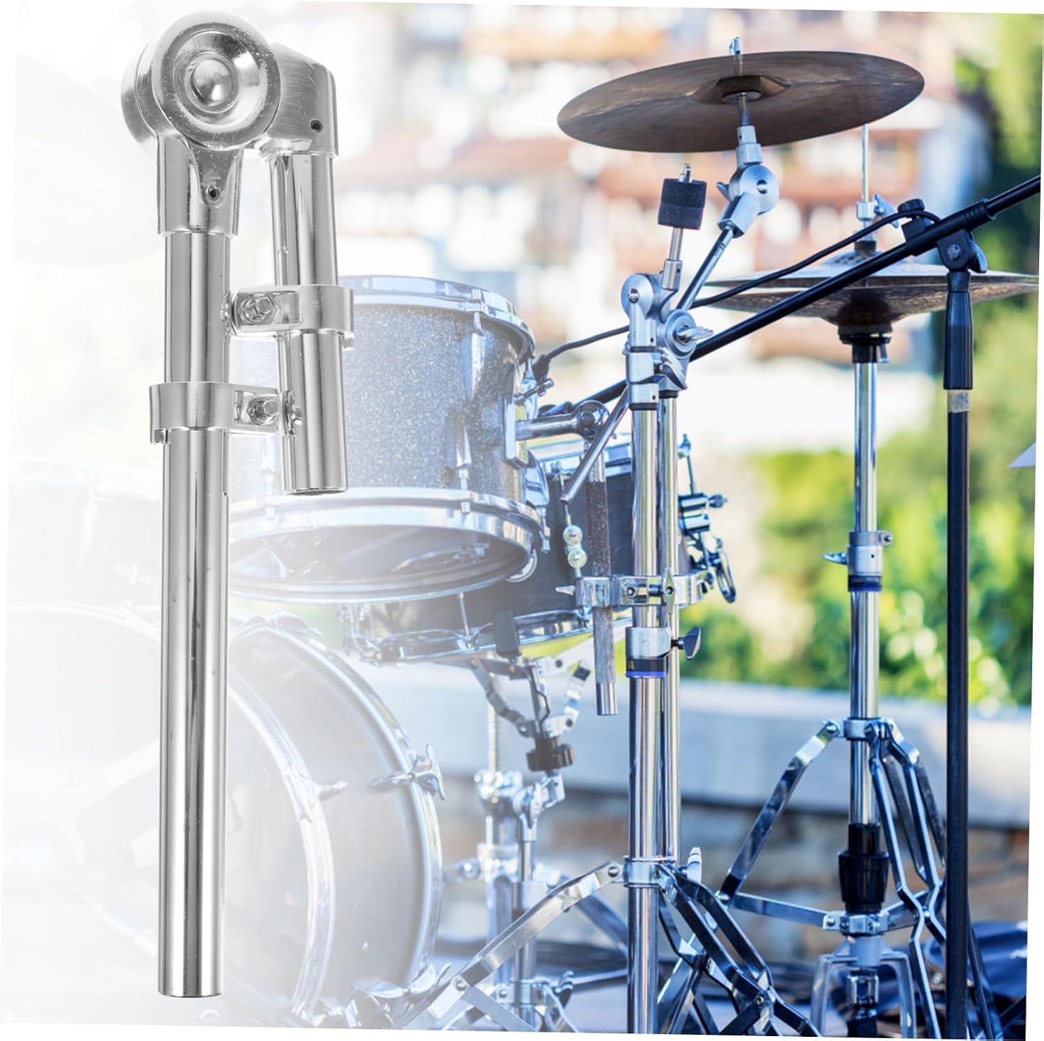 VICASKY Tom Drum Holder Bracket Silver Lightweight Drum Hardware Mount for Percussion Instruments Compact Stable Rack Tom Accessory