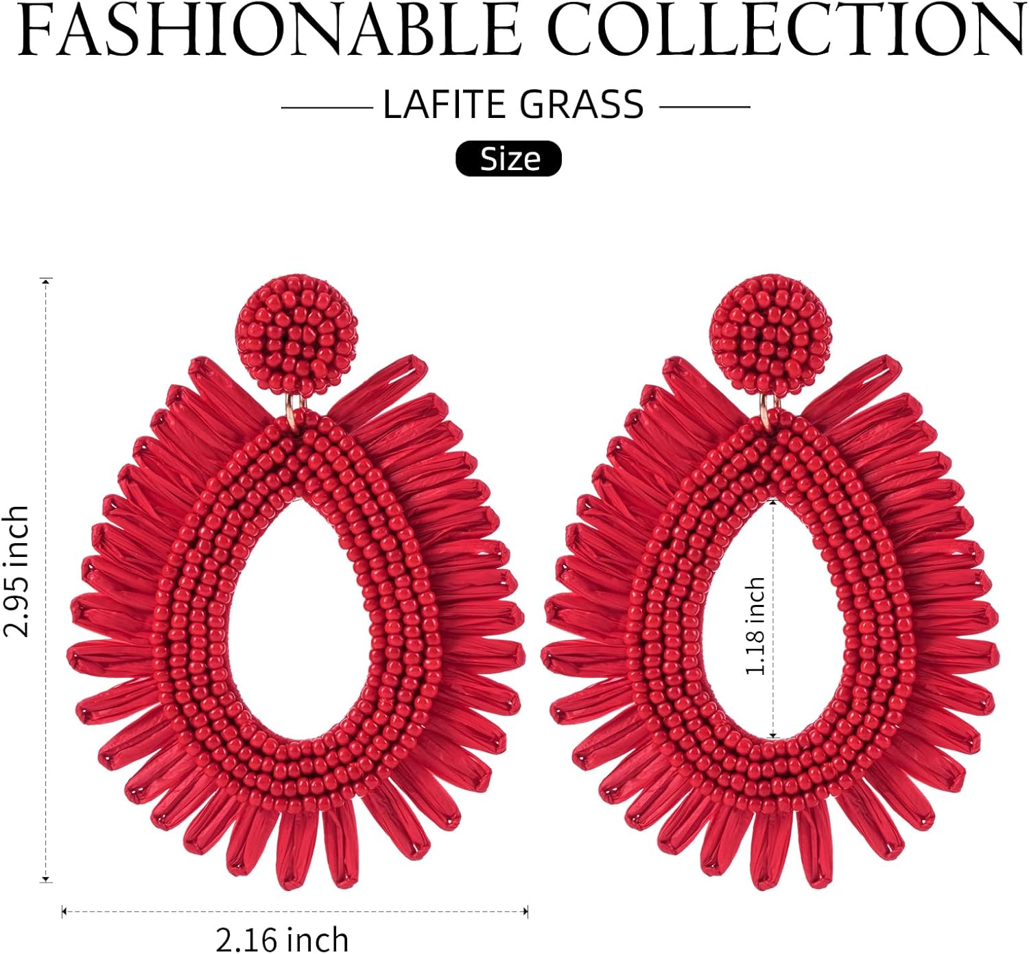 Raffia Statement Beaded Earrings Boho - Handmade Teardrop Dangle Earrings for Summer Beach Vacation - Image 6