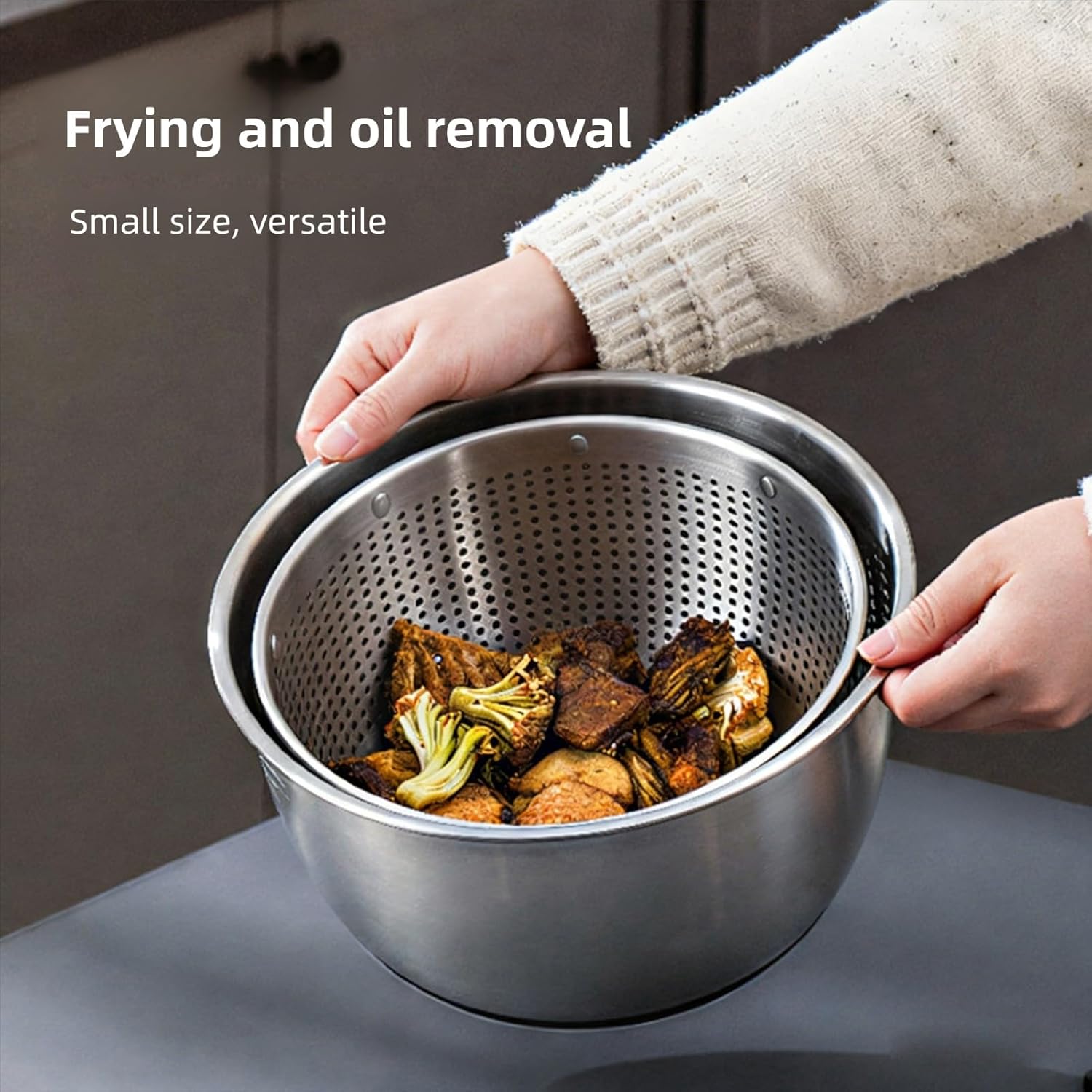 Diydeg Stainless Steel Salad Spinner, 5L Large Capacity Manual Lettuce Spinner, Multifunctional Vegetable Washer with Crank Design, Drain and Lid for Kitchen and Household