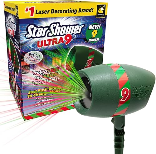 Miniatura 1 de Star Shower Ultra 9 espectáculo de luces láser para exteriores, AS-SEEN-ON-TV, nuevos 9 patrones únicos, duchas para el hogar con miles de luces, 3