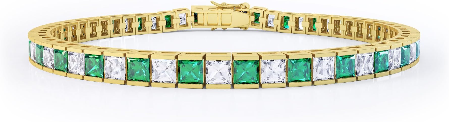 Princess Emerald and Diamond Silver Tennis Bracelet (GOLD)