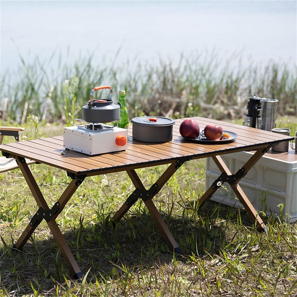 Processing Outdoor Chicken Rolls Table Folding Table Wood Grain Table Camping Barbecue Picnic Table(115x60x45cm)