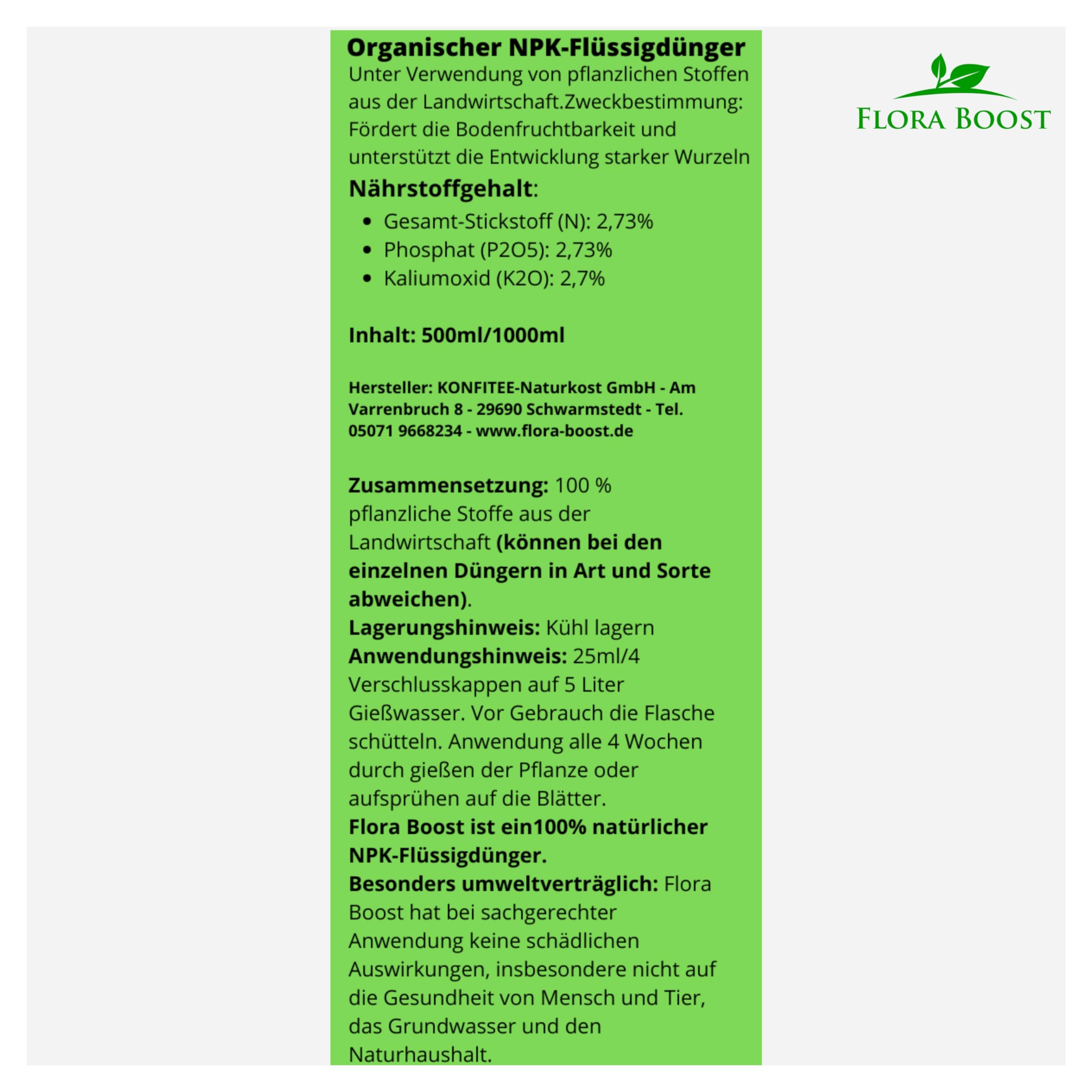 Konfitee Kaffee Pflanzen Dünger Flora Boost 5000ml I Für bis zu 1000L Gießwasser I Dünger für Kaffeesträucher I Flüssiger Blatt- & Wurzeldünger I 100% natürlicher Pflanzendünger