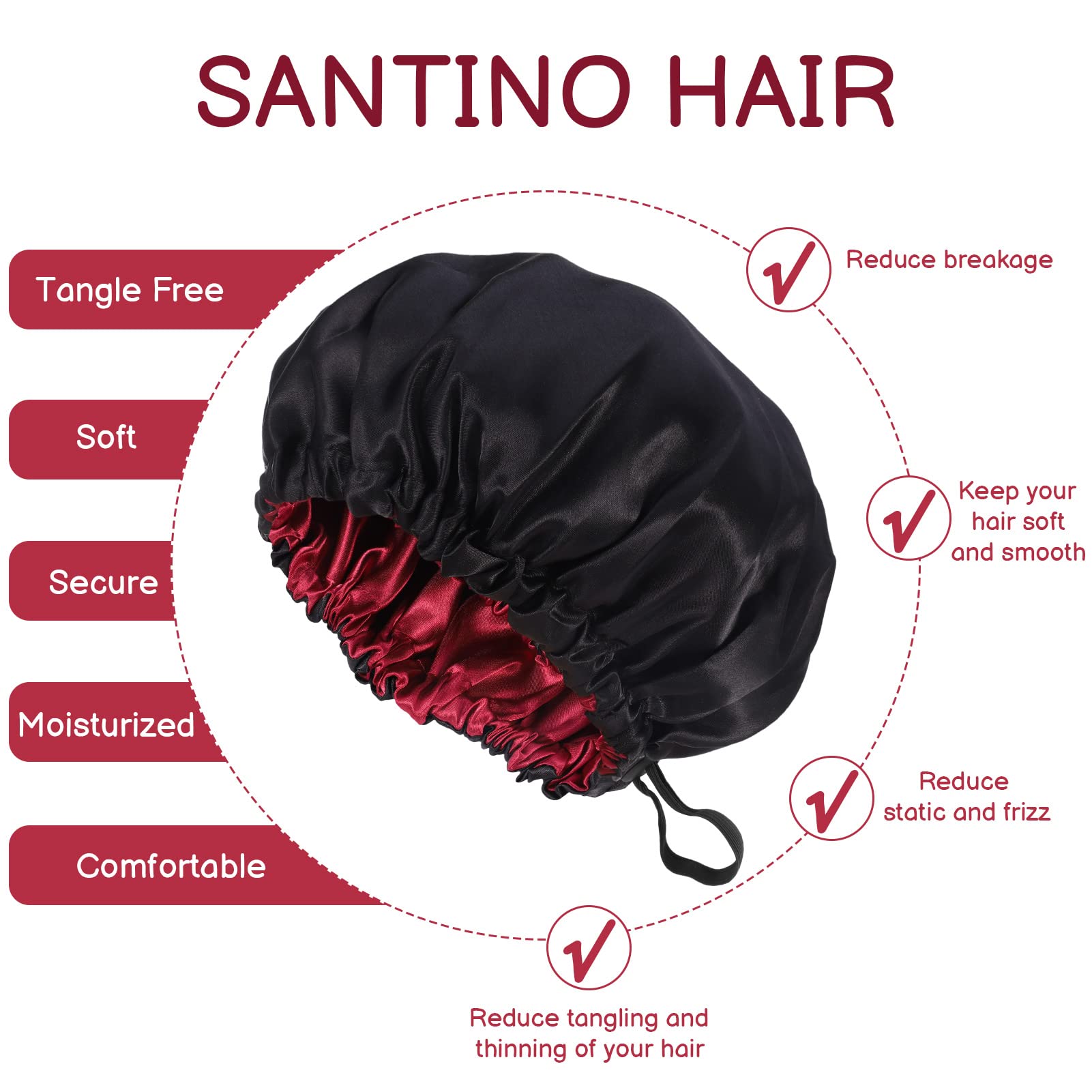 2 Stück Damen Seidenhaube zum Schlafen Große Silk Bonnet Verstellbare Satin Haarhaube Rutschfest Schlafhaube für die Nacht Doppellagig Schlafhaube Haare Schützen