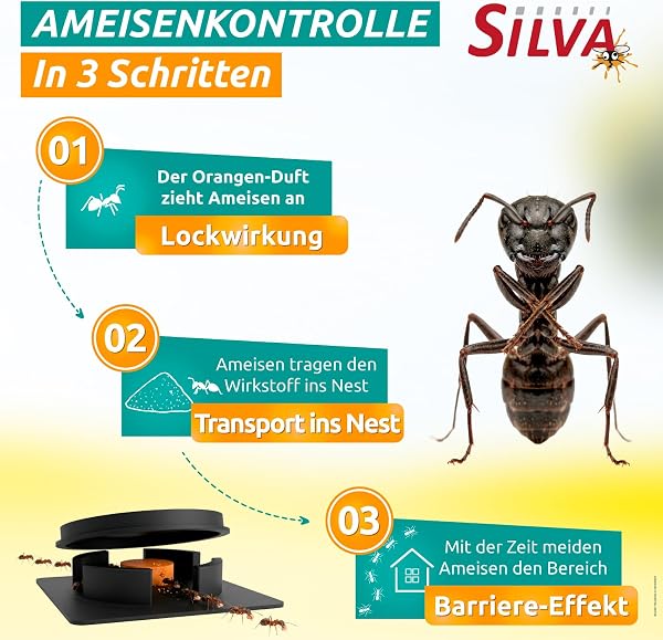 SILVA® Gel - Ameisenköderdose für Innen & Außen [PT 19 - NATÜRLICHER WIRKSTOFF] - Ameisenfalle Dose - Ameisen Köderdose - Ameisenköder - Ameisendose – Ameisenköderbox - Geruchsneutral - 4 Dosen - 4