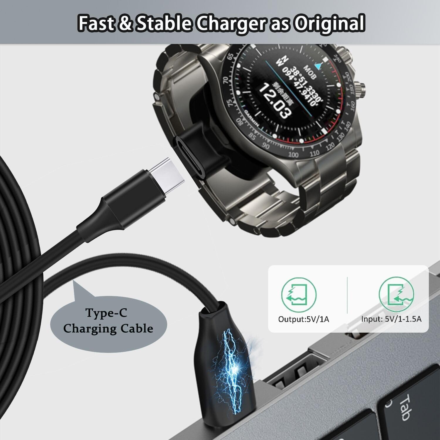 USB-C Charger Adapter for Garmin MARQ 2 Series, Magnetic Charging Adapter Compatible with Garmin MARQ Adventurer, Athlete, Aviator, Captain, Golfer (Gen 2)