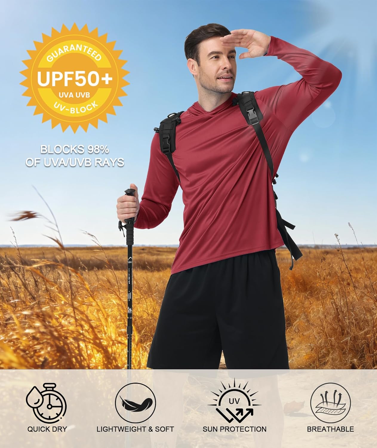 GEEK LIGHTING 3 Packs UPF 50+ Hooded Shirts Sun Protection Hoodie for Hiking Running Fishing Swim Rash Guard - Image 3