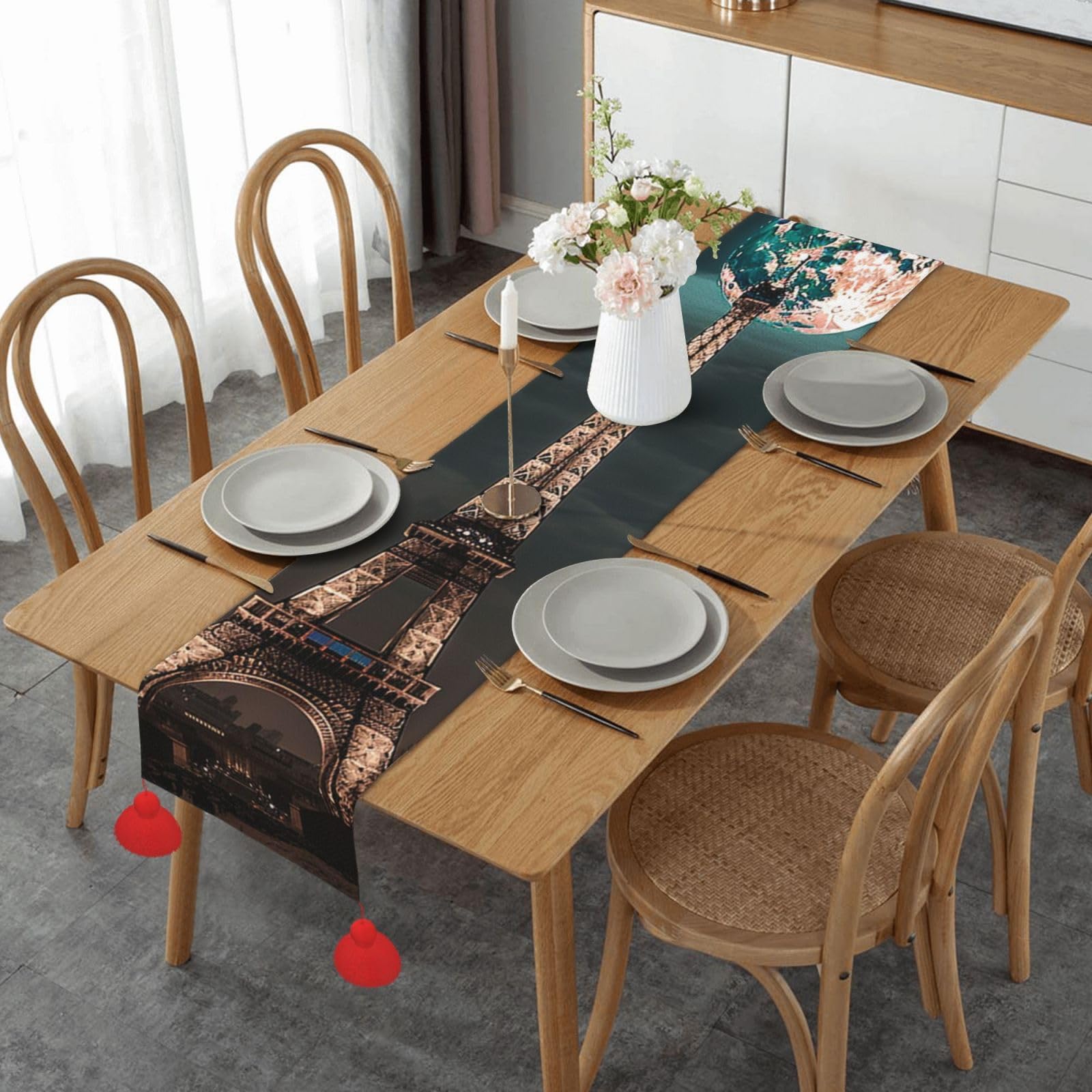 Chemin de table en lin de qualité supérieure avec pampilles élégantes 35x152 cm