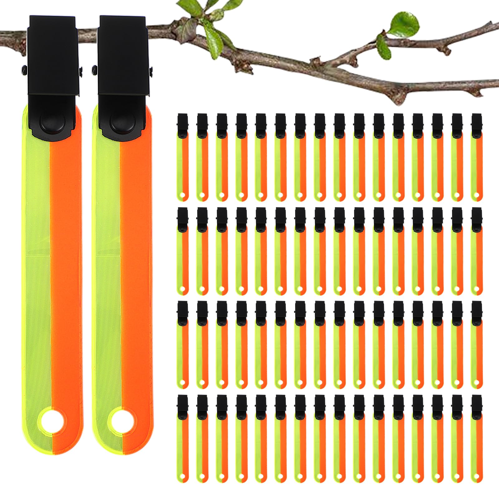 HOFURME 48 Pcs High Visibility Trail Markers for Tree Reflective Trail Markers Trail Markers with Clips Hunting Reflector Trail Markers for Tree Stand Hunting Outdoor Hiking Hunting Camping