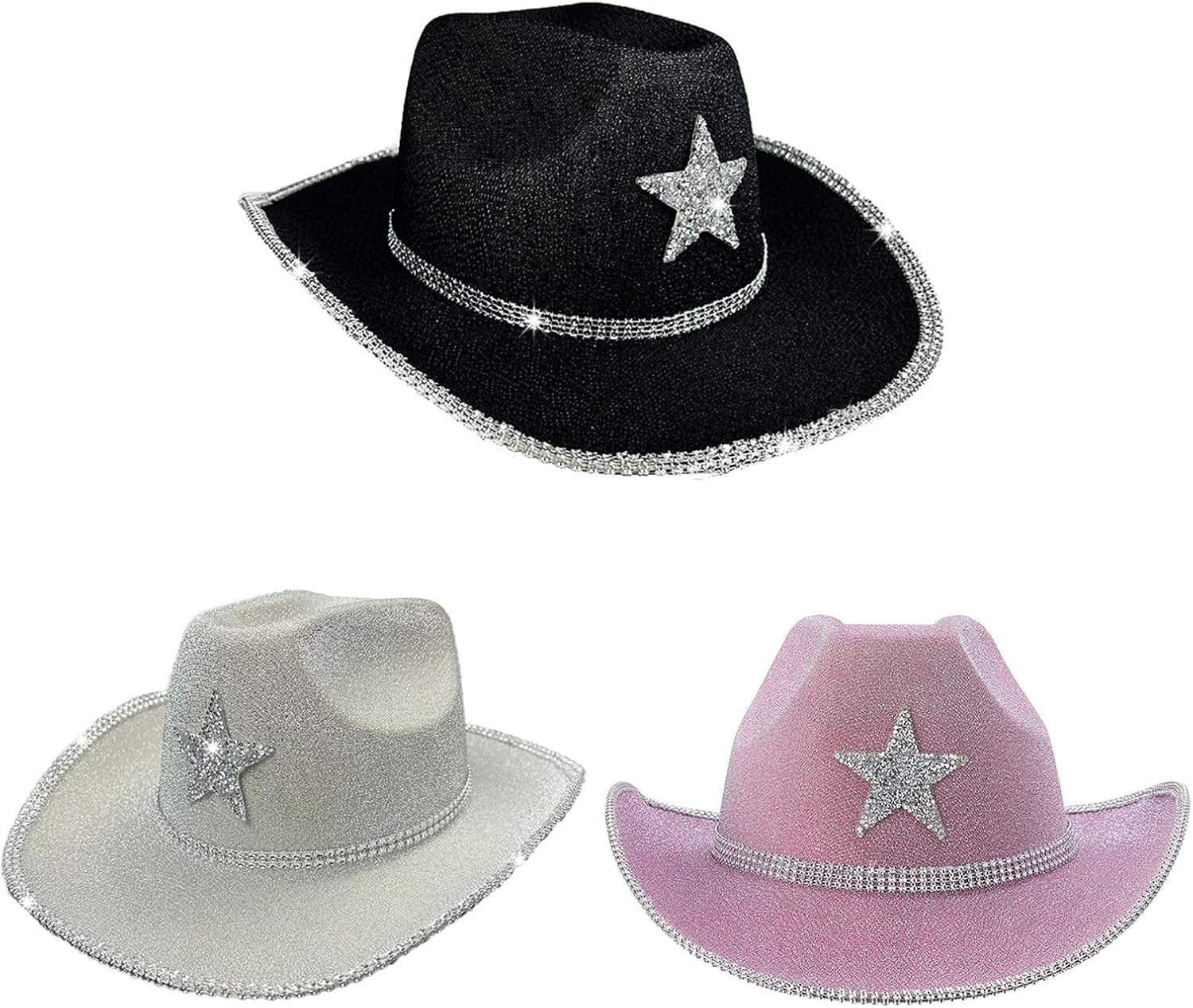 Hat for Women Glittering Powder Wide Brims Hat with Star Breathable Sunproof Music Festival Cowgirl Cosplay Dress Up