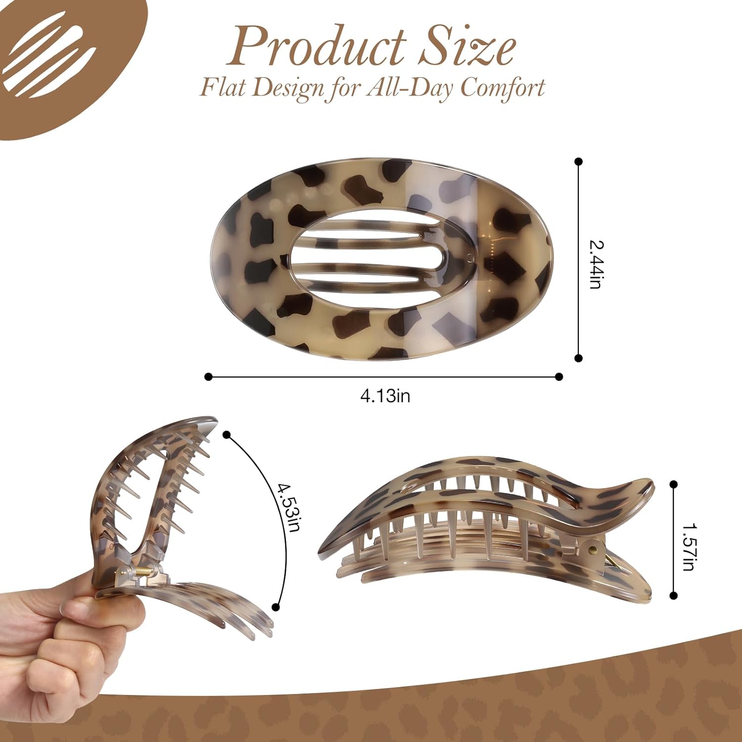 Upgraded 8 Pack French Flat Hair Clips for Women Girls, Matte Lay Flat Claw Clips, Large No-Slip Claw clips for Thick &Thin Hair, Strong Hold Styling Barrettes Accessories for Daily Styling (Leopard) - Image 4