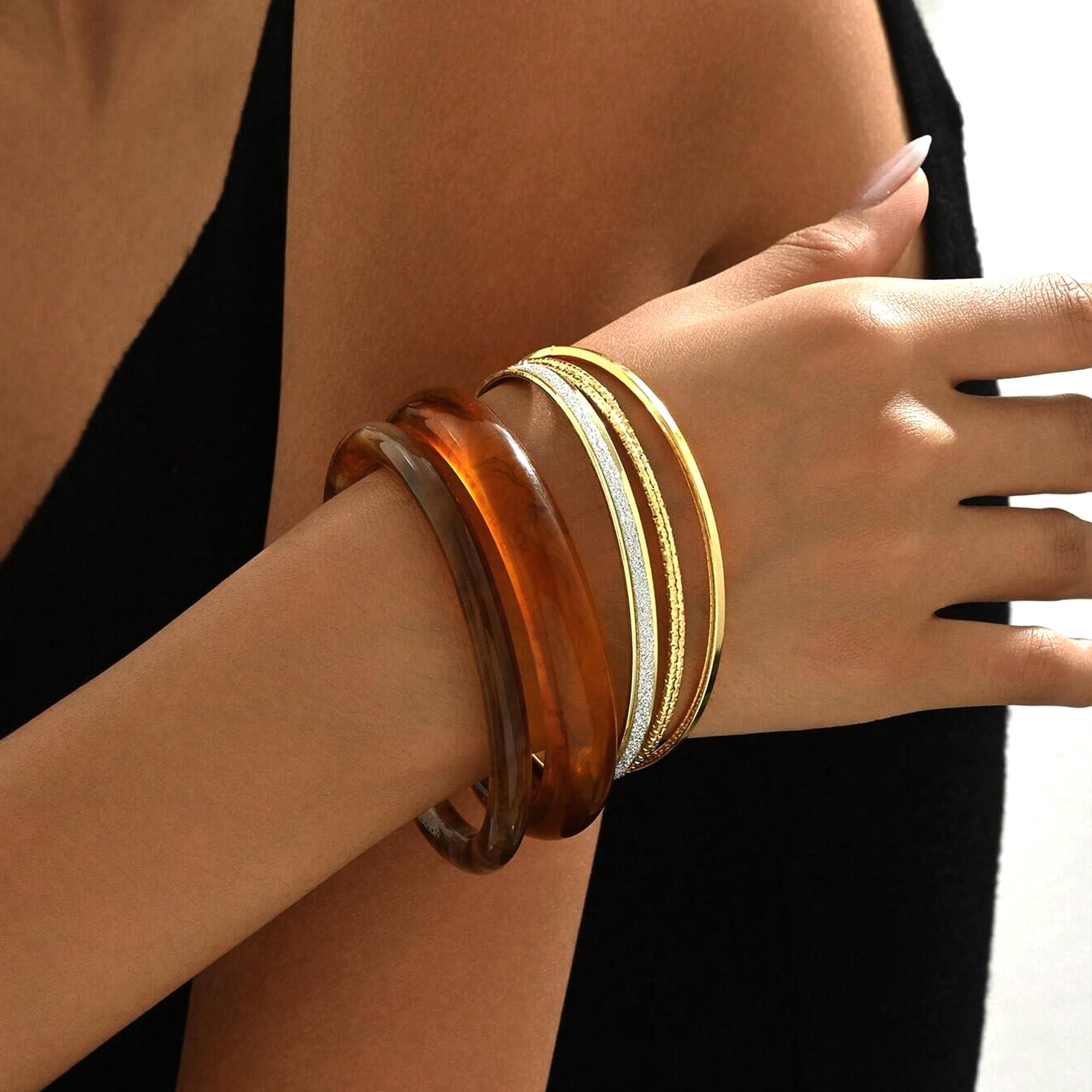 ÌF ME Acrylic Bangles Bracelets For Women, Maillard Lightweight Chunky Resin Bracelets, Premium Fall Winter Boho Jewelry Gift view 4