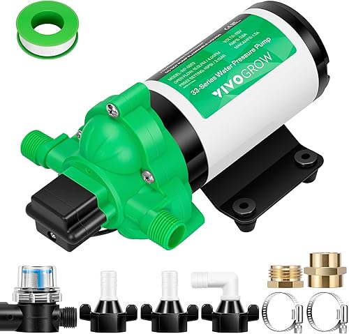 VIVOGROW Bomba de presión de agua, bomba de agua de diafragma de 115 VCA 4 GPM 45 PSI para baños, cocinas, caravanas y yates (fijable)