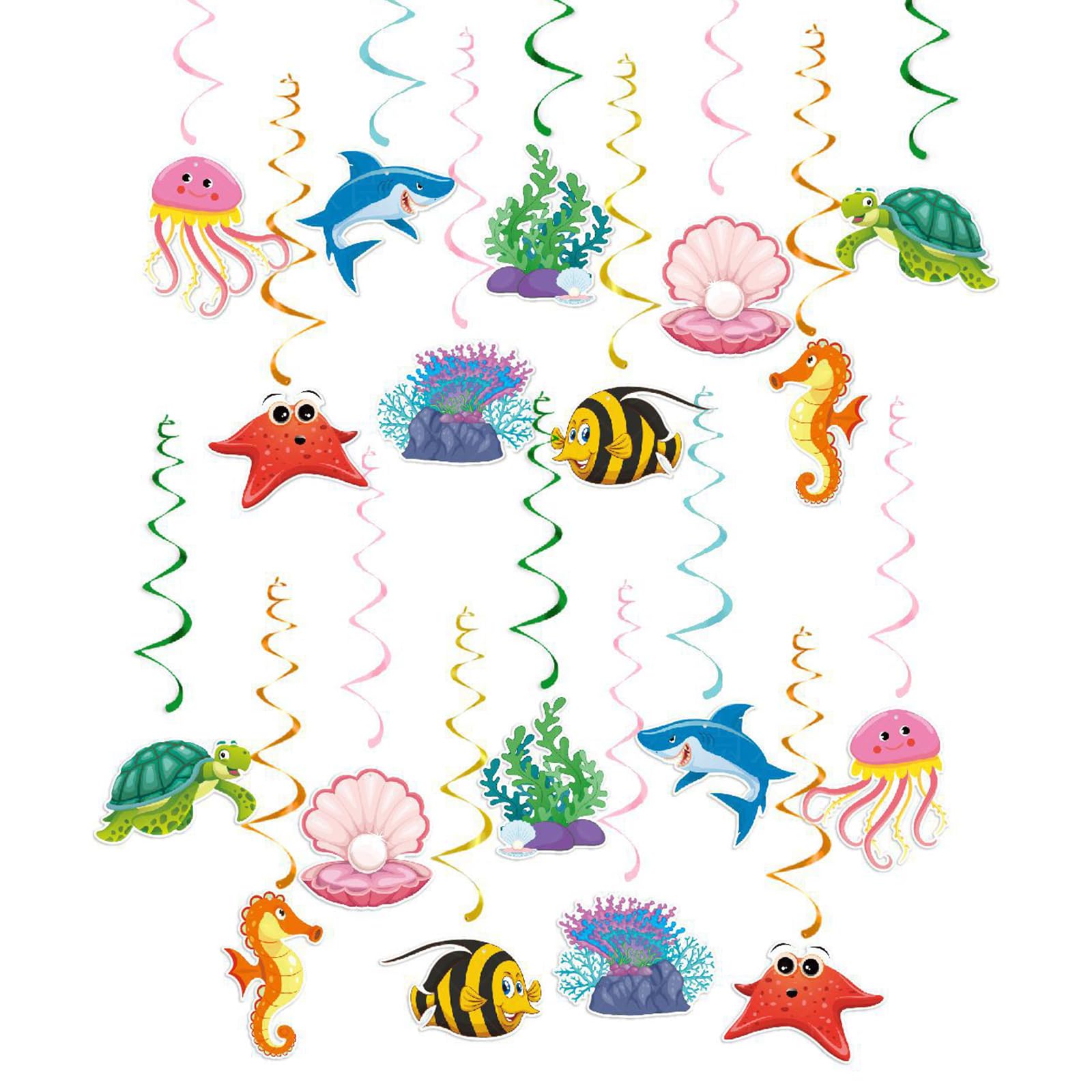 Under the Sea Party Decorations - ShiningUU 36 PCS Animal Party Decorations | Ocean Hanging Swirls for Beach & Tropical Baby Showers | Birthday Ceiling Decor | Ocean Themed Party Supplies