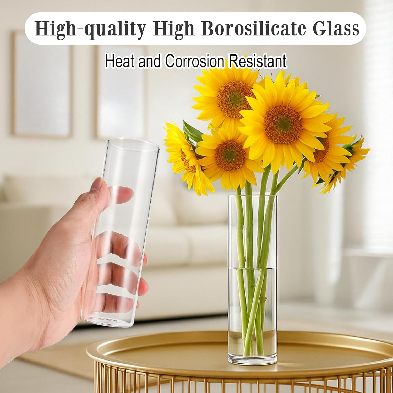 16 Pack 5.9" Tall x 1.8" Diameter Clear Glass Cylinder Vases - Multi-Use Flower Vase, Hurricane & Floating Candle Holders for Wedding Centerpieces, Home Decor, Table Displays - Image 3