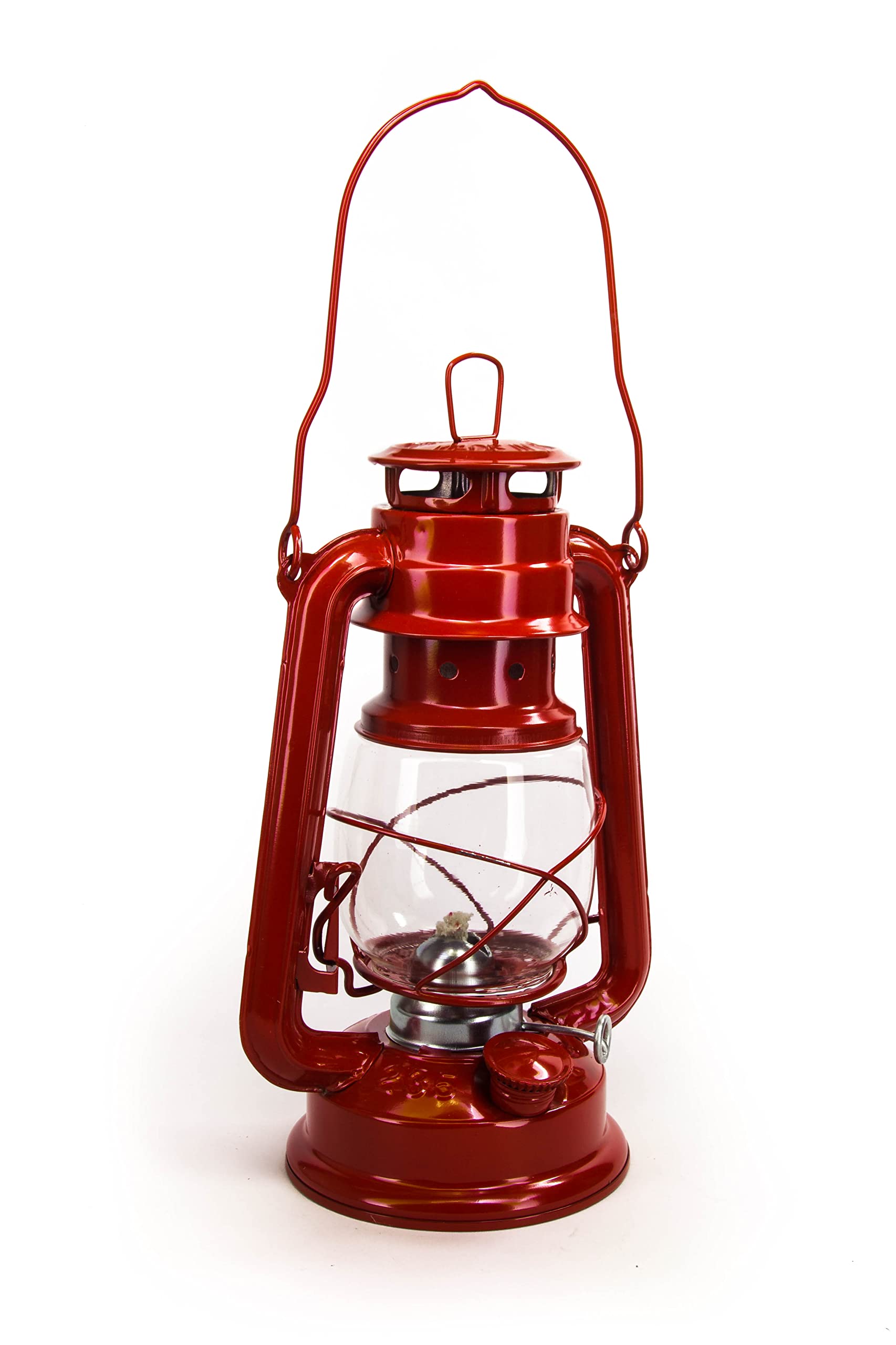 Petroleumlampe 30 cm Rot Pulverbeschichtet, Glas, Sturmlaterne, Camping