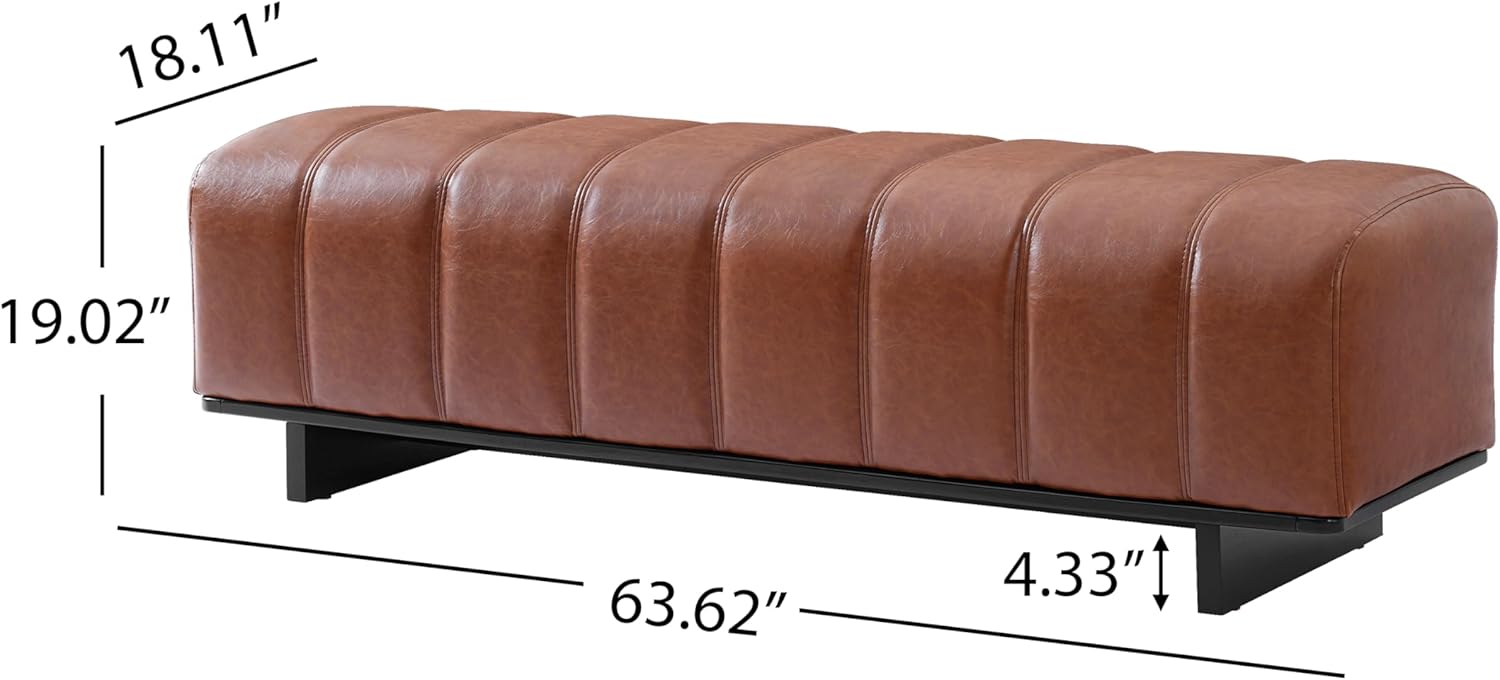 Merax 63.62” Indoor Dining Bench, PU Fabric Bench with Rubber Wood Legs, 250lbs, Comfortable Seating for Dining Room/Living Area, Brown