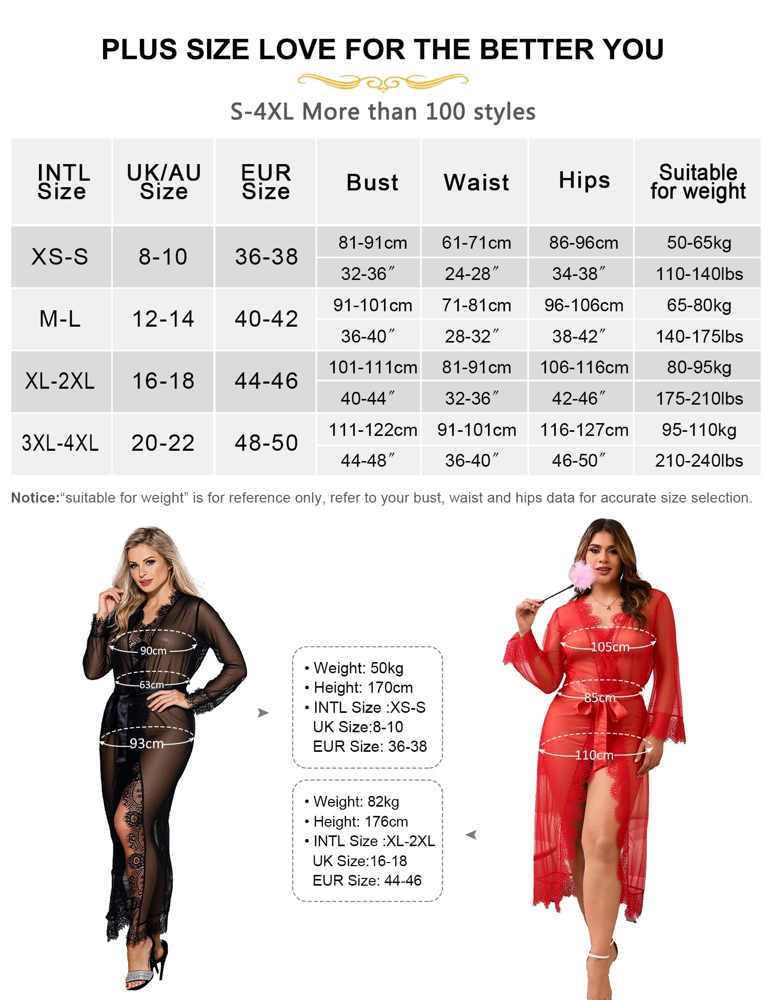 Robe Kimono Nuisette Longue Transparente Peignoir Dentelle Femme Sexy Grande Taille Robe de Chambre Chemise de Nuit Manches Longues avec Ceinture Lingerie Sexy Hot Chaude XS-4XL