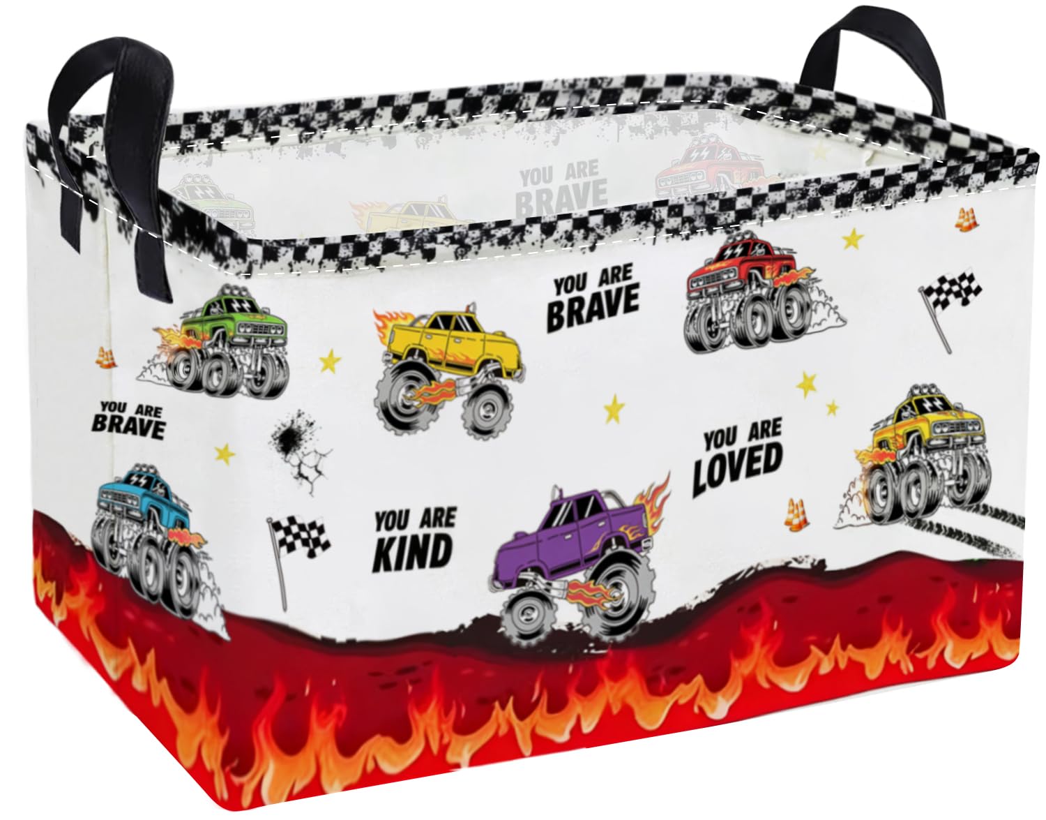 Essme Rectangular Car Basket,Cute Storage Bins Organizer with Handles for Room Decor, Shelf Basket.（Flame car