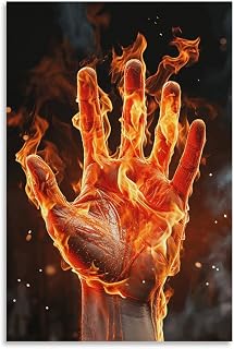 HEBVNJF Canvas Painting Artwork Fire Flame Hand Wall Art Room Family Wall Decor - Wall Art Print Poster for Living Room Decoration Bedroom Office