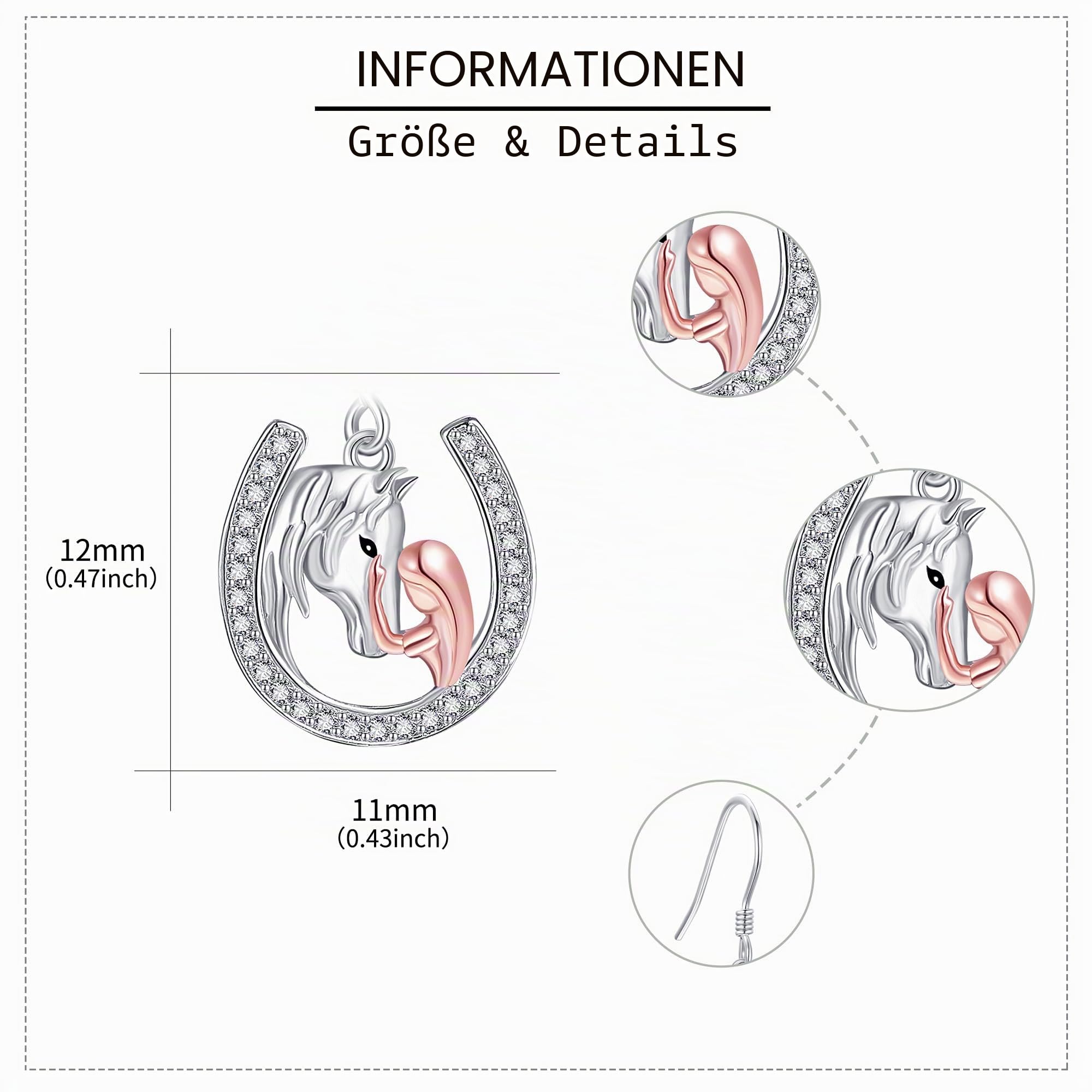 Hufeisen Ohrringe 925 Sterling Silber Pferde Ohrhänger Pferde Schmuck Geschenke für Damen Mädchen Pferdeliebhaber
