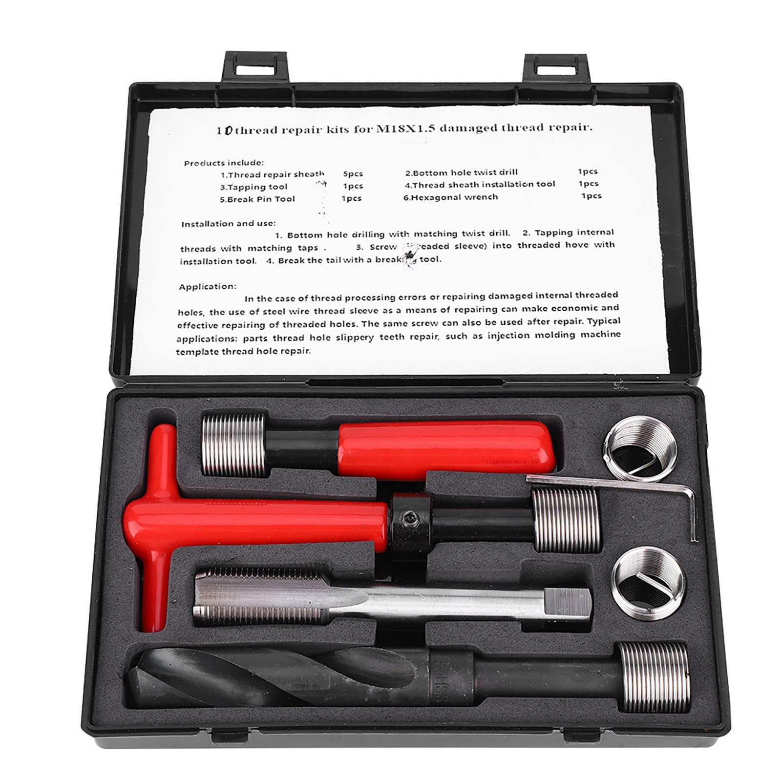 Kit di riparazione filettatura, 10 pezzi, chiave per trapano a vite in acciaio inossidabile con inserti filettati per blocco motore auto M18x1.5, strumento di ripristino filettatur
