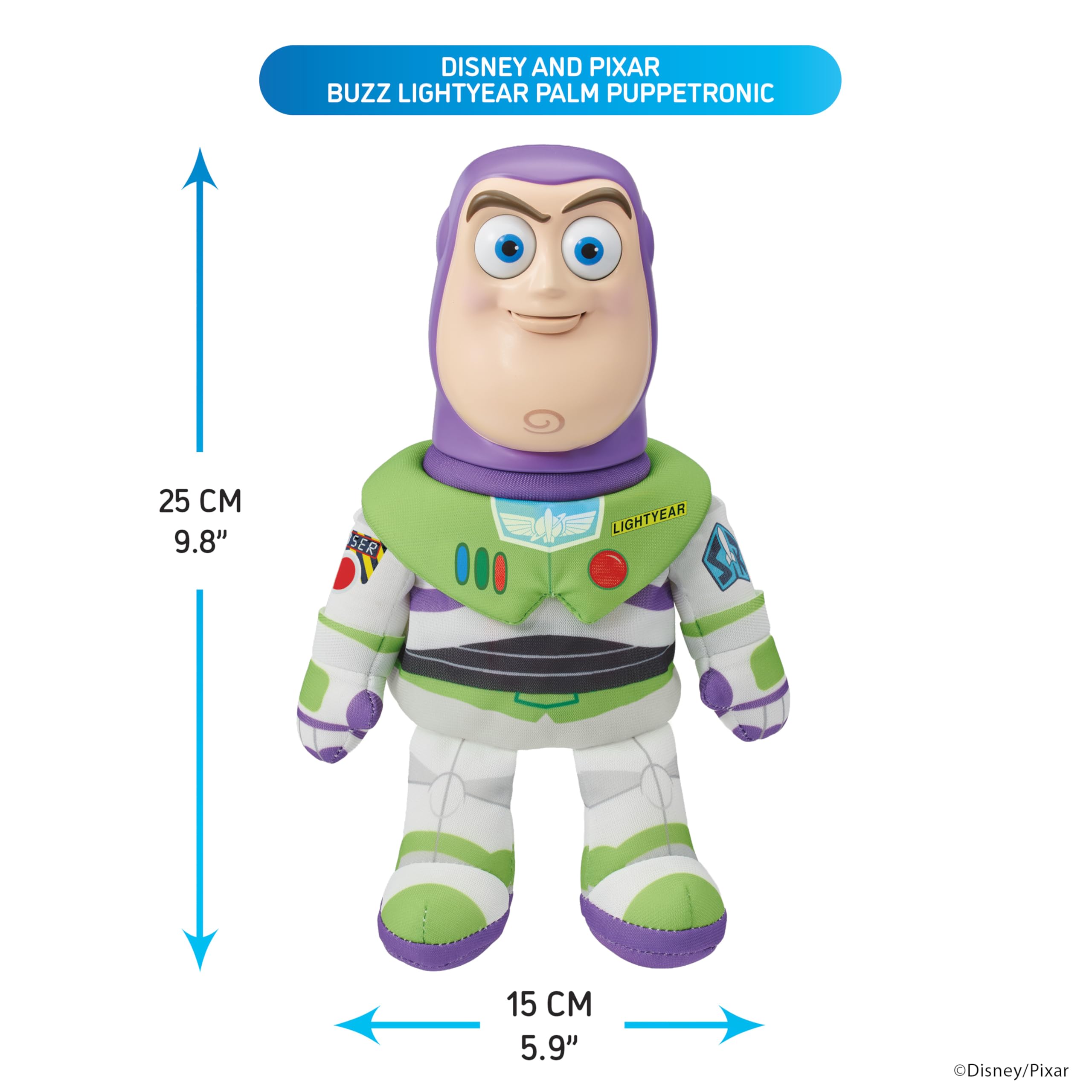 WOW! Stuff Disney Pixar Toy Story Buzz Lightyear Palm Puppetronic | Z ponad 40 dźwiękami i czynnościami | Poruszająca głowa i usta | Rozmowy z Jessie Palm Puppetronic | Dla fanów w wieku 6 lat