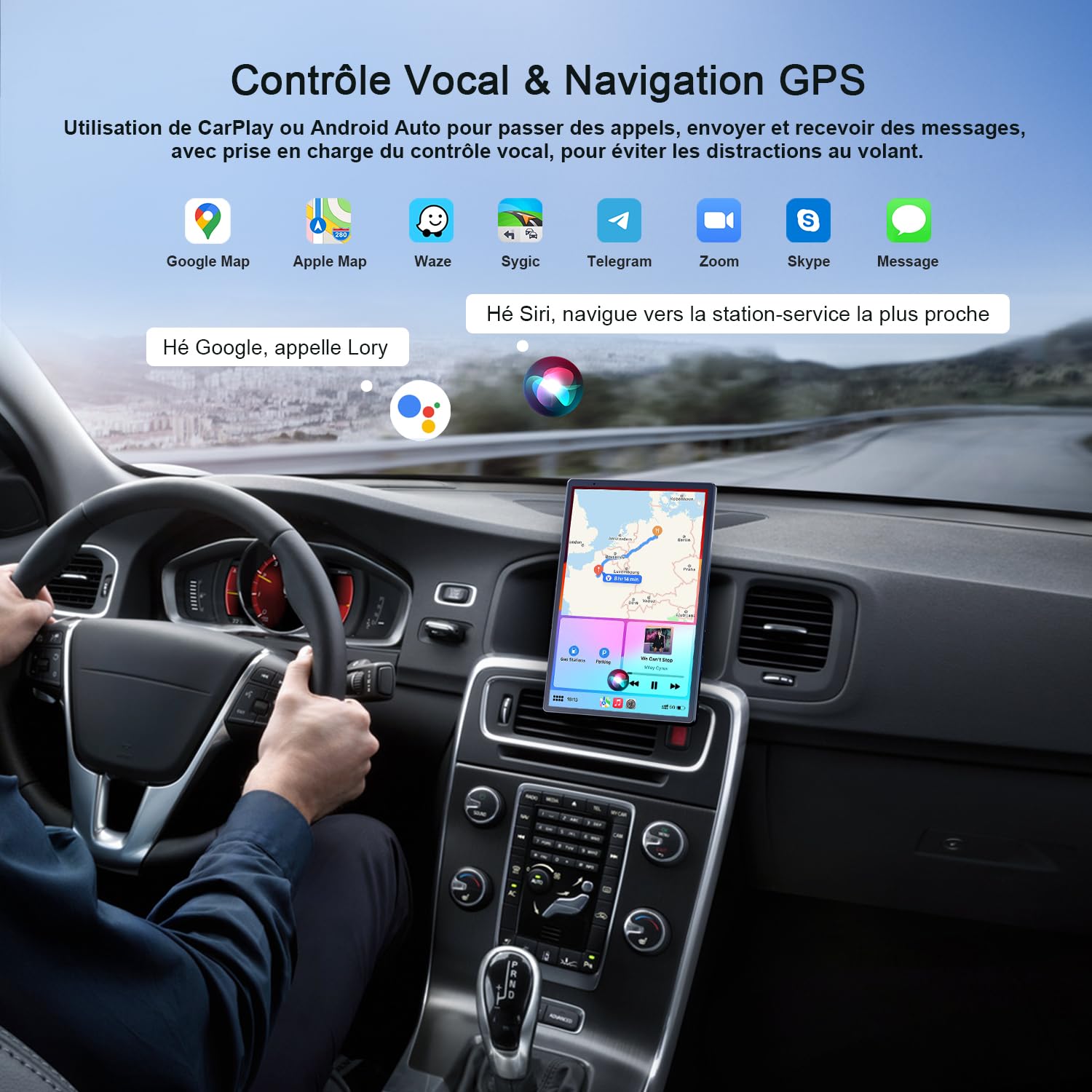 Avylet Écran Portable 8" Apple CarPlay & Android Auto, Tactile 1440x900 | support magnétique,Caméra de Recul 1080p, Bluetooth, Navigation，aGPS, Contrôle Vocal Google/Siri, AUX/FM, Mirror Link, OTA