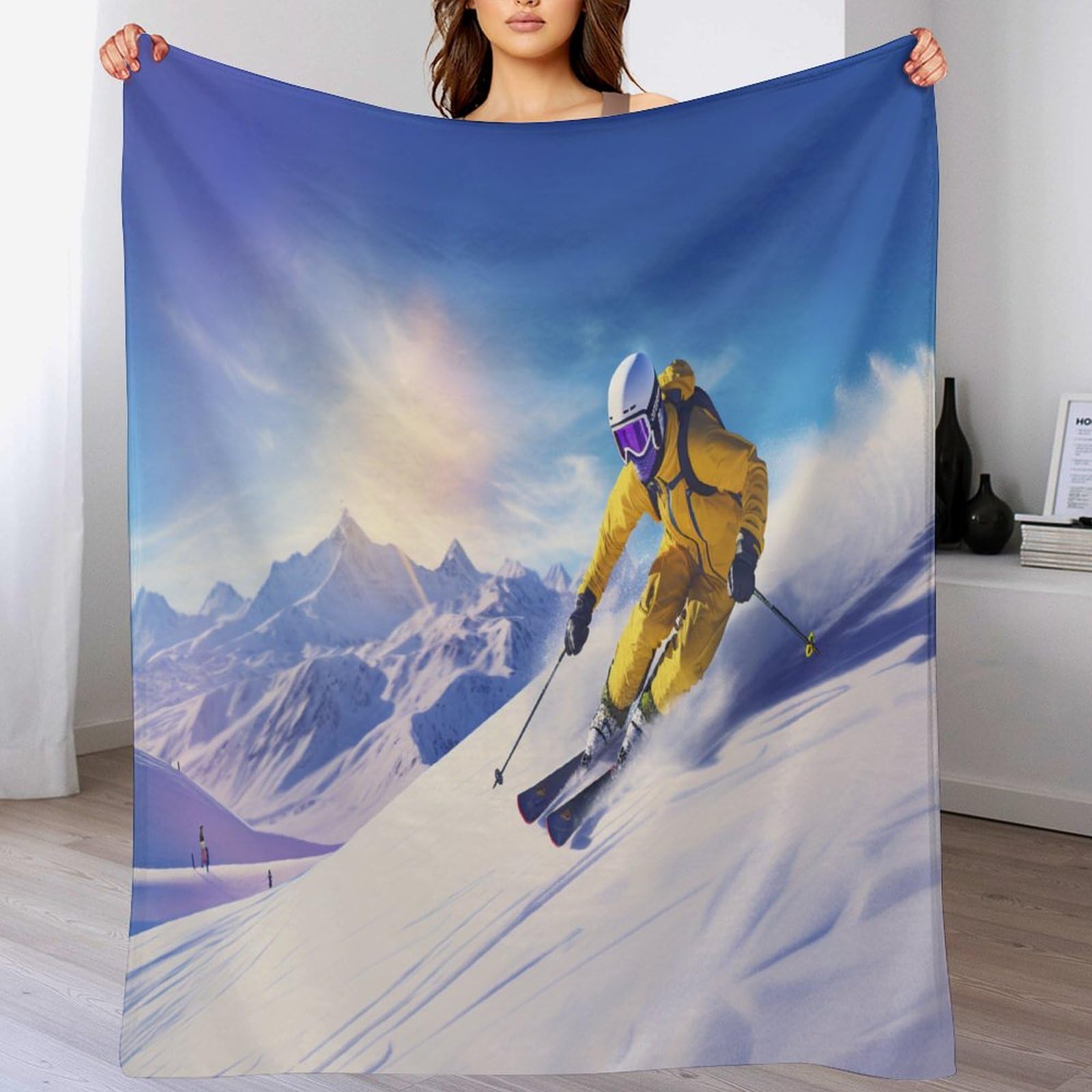 Ski de Montagne enneigé Chaudes Couverture en Polaire Flannel Légères Couvertures Toutes Saisons pour Voyager, Lit Ou Canapé 150×200cm