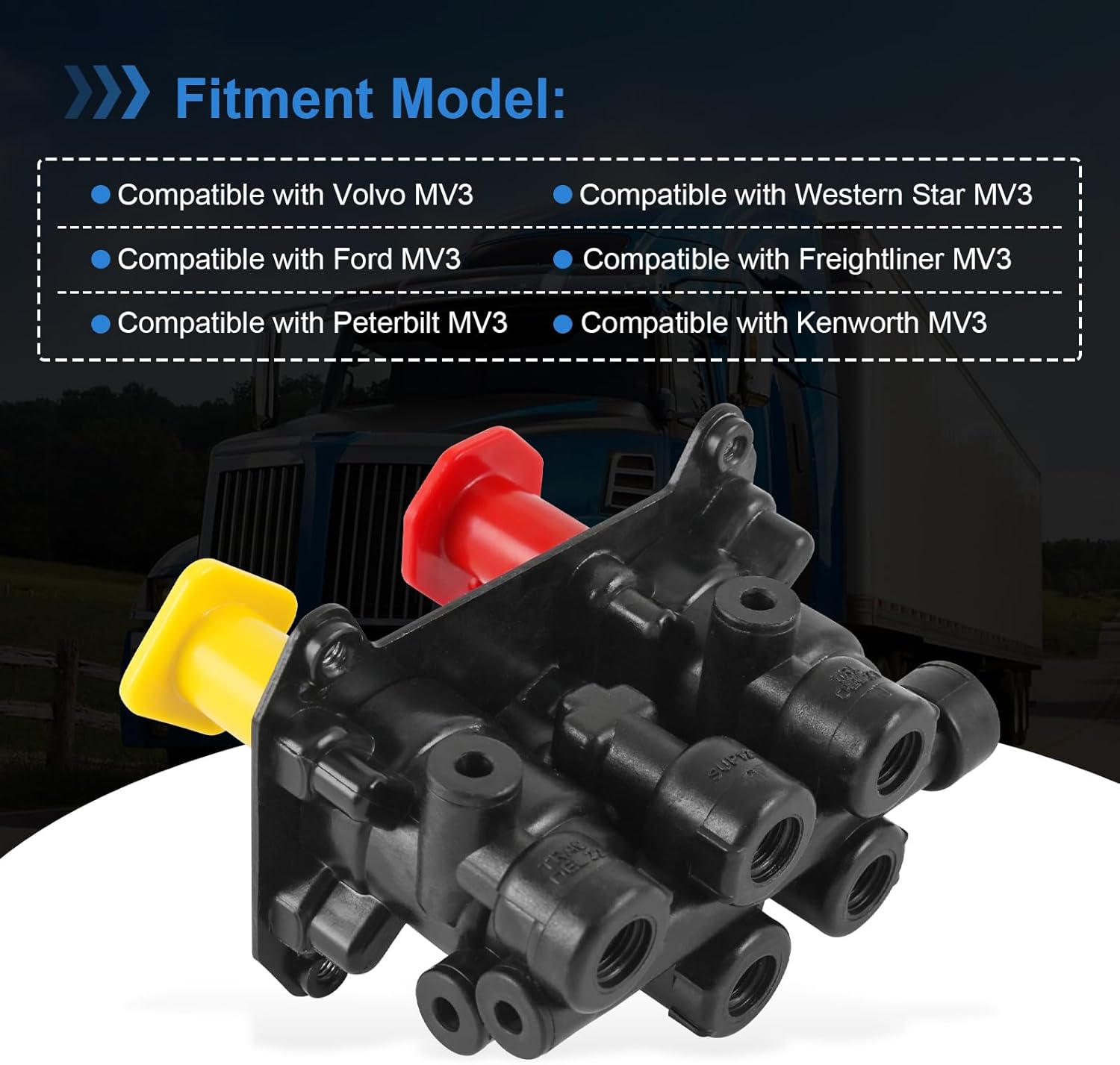 800519 MV-3 Dash Air Brake Control Valve Compatible with Volvo Ford Freightliner Kenworth Peterbilt Western Star Trucks Trailer # 800519 065186 107433 MV3 Trailer Parking Brake Valve