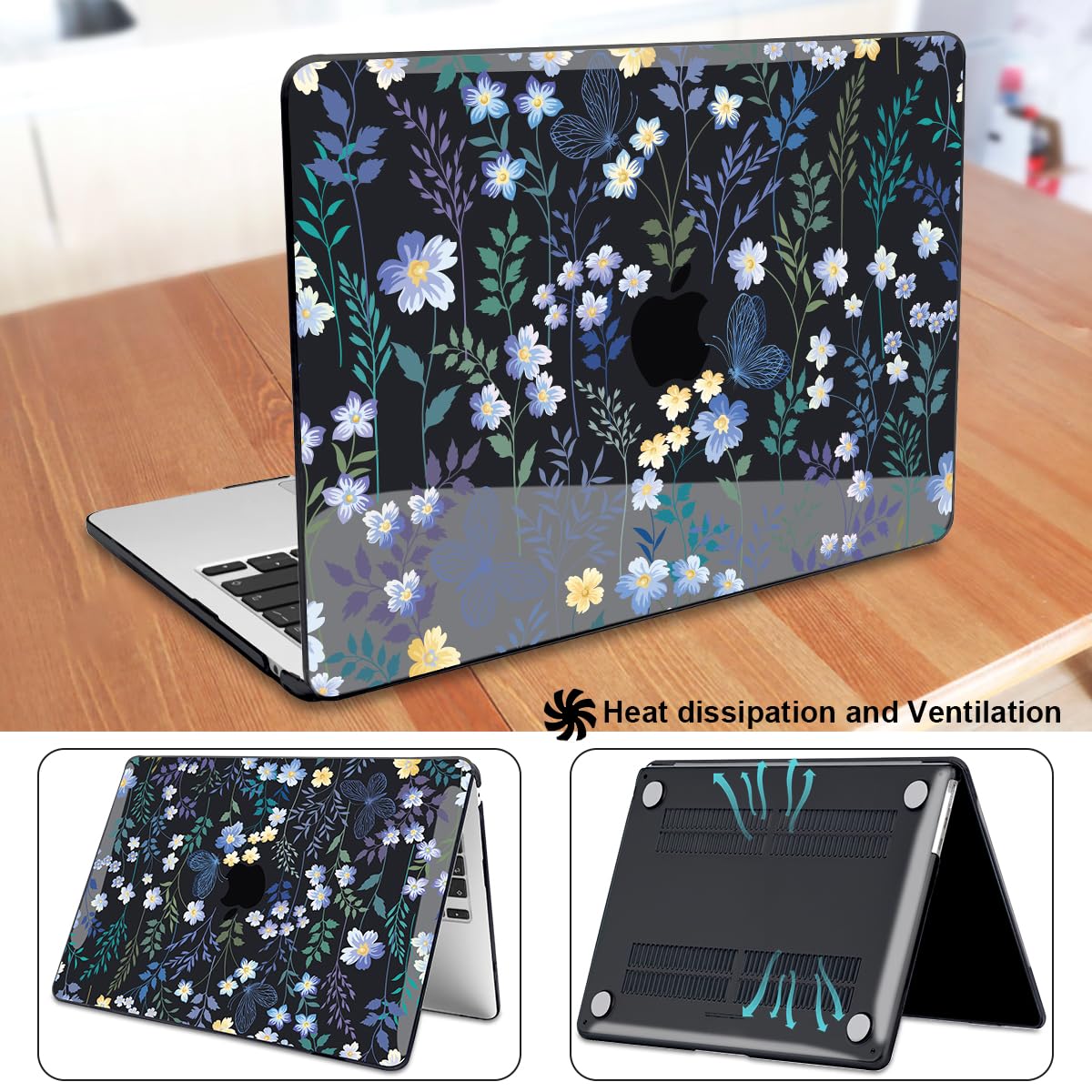 Funda para MacBook Air de 13.6 pulgadas 2024 2023 2022 modelo A3113 M3 A2681 M2, funda rígida de plástico con patrón impreso para teclado para Mac Air 13.6 2022, color negro