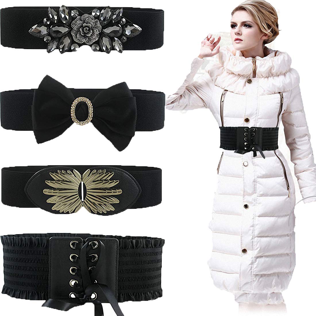 Womens Vintage Wide Elastic Waist Belt Stretch Retro Cinch Dresses Belts for Ladies