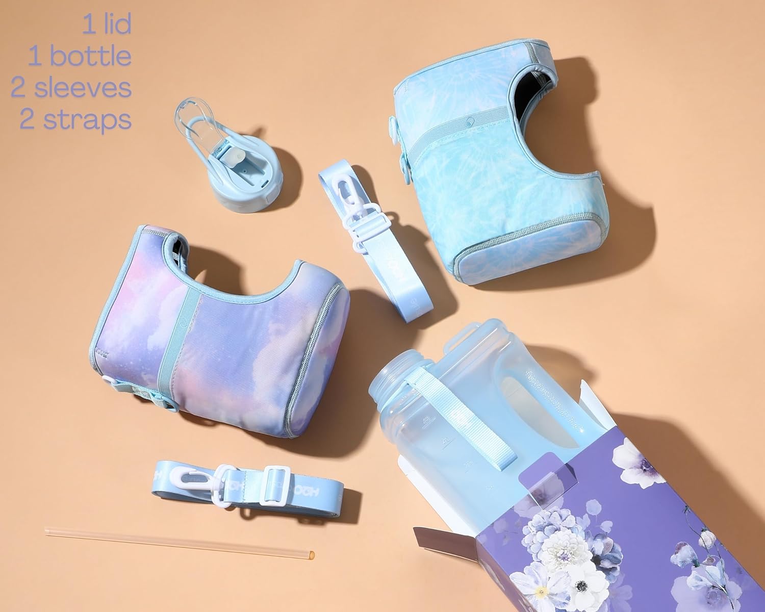 H2O Capsule Half Gallon Cube Square Water Bottle value pack - 2.2L Water Bottle with Strap, 2 Sleeves, Covered Straw Lid – BPA Free Reusable Sports Water Jug with Handle, (68 Ounce) - Image 4