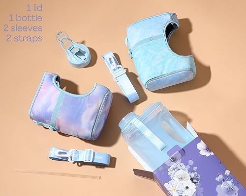 Miniatura 4 de H2O Capsule Cube - Botella de agua de medio galón de 2.2L con funda de almacenamiento, popote cubierto y tapa para beber - Jarra deportiva