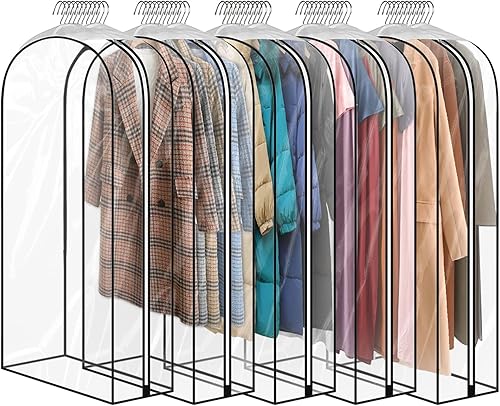 Paquete de 5 bolsas de ropa transparentes de 60 pulgadas para colgar ropa, 10 pulgadas con fuelle de gran capacidad, bolsa de ropa colgante grande