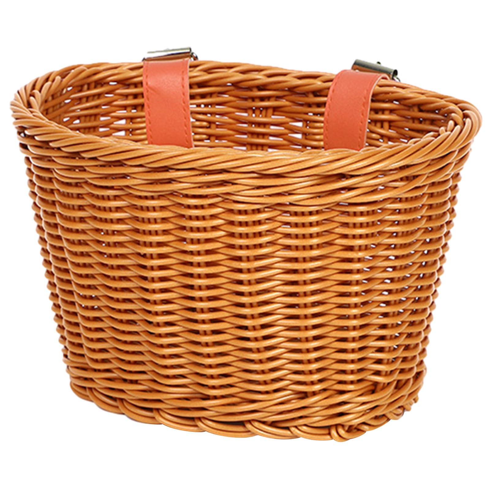 YIBAISI Childrens Bicycles Front Basket Waterproof Plastic Woven Bike Basket Kids Bicycles Wicker Basket for Boy and Girl, 21*15*15cm, Coffee
