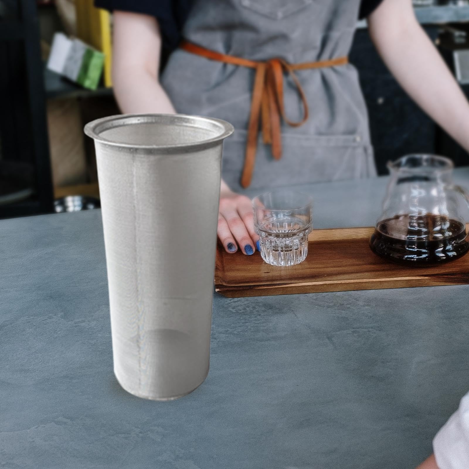 Filtro de Café Frío Té Cafetera Colador Acero Inoxidable Malla Fina Fácil Limpieza Uso Reutilizable Adecuado para Bebidas Frías, 10,5 cm x 22 cm