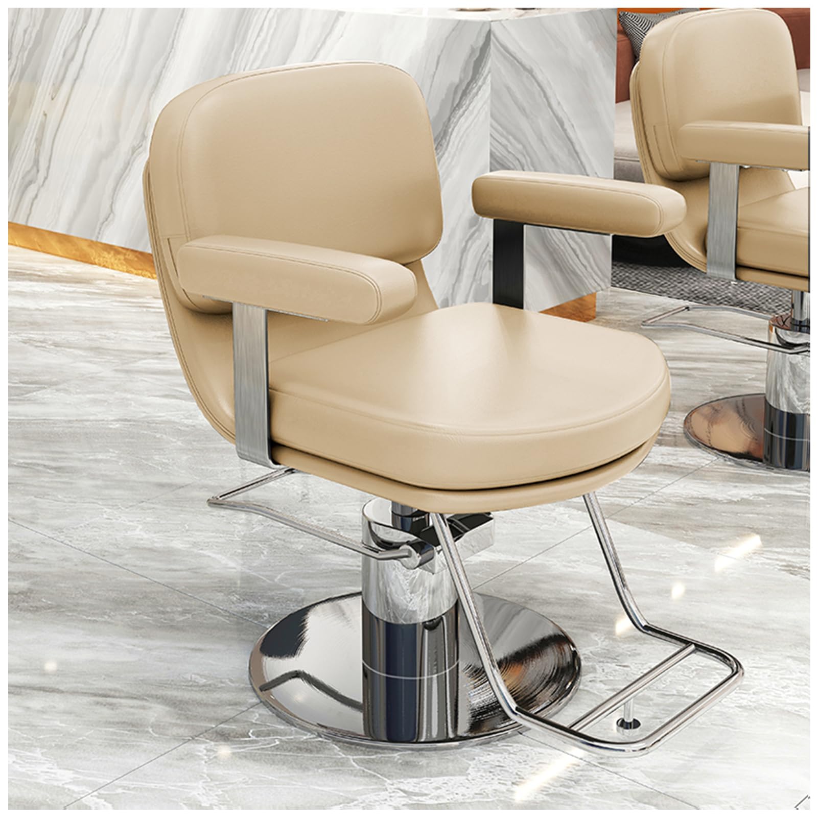 Regulowane krzesło fryzjerskie obrotowe o 360° fotel fryzjerski sterowanie hydrauliczne 150 kg pojemność Off White sprzęt do salonu piękności profesjonalny friseurstuhl dla fryzjerów i stylistów